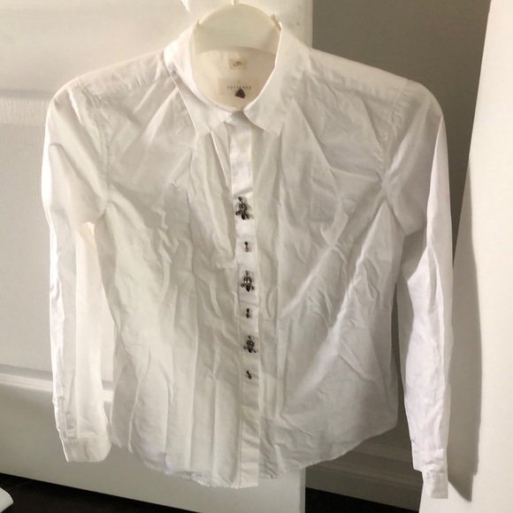 Ann Taylor Loft Jeweled White Button Up - Picture 2 of 9
